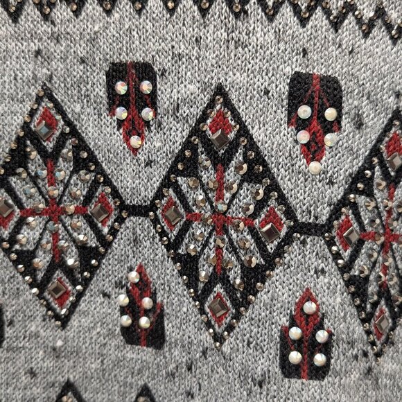 Vocal Hooded Geometric Diamond Knit Tunic w/ Kangaroo Pocket - Picture 8 of 10